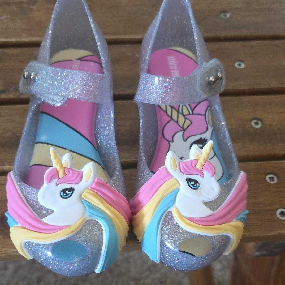 Mini Melissa Unicorn Glitter Dress Shoes - Silver and Pink